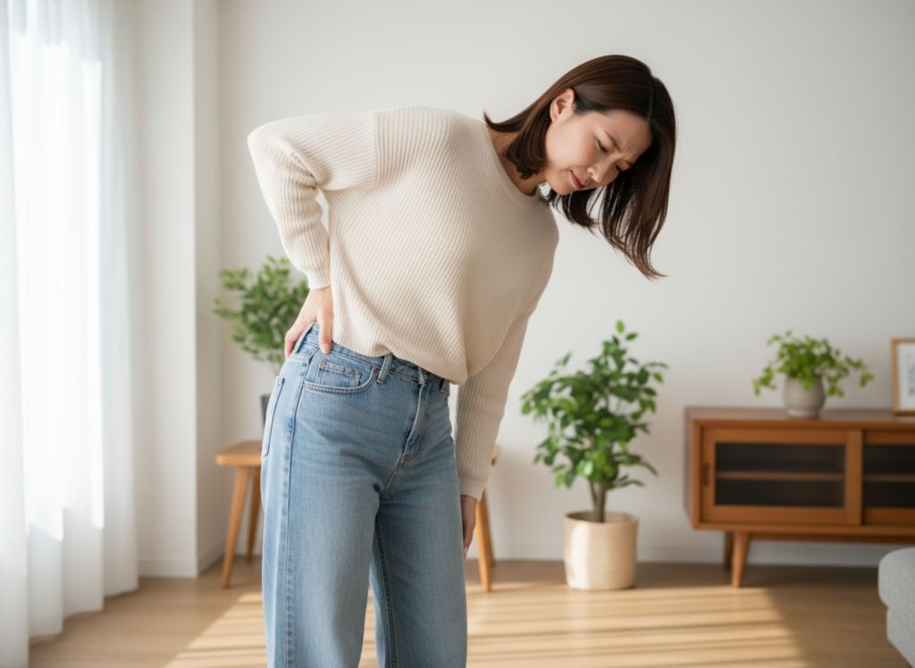 骨盤からくる腰痛に悩む女性の画像