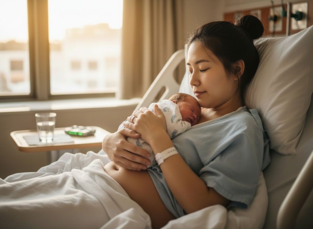 赤ちゃんを抱きかかえる女性